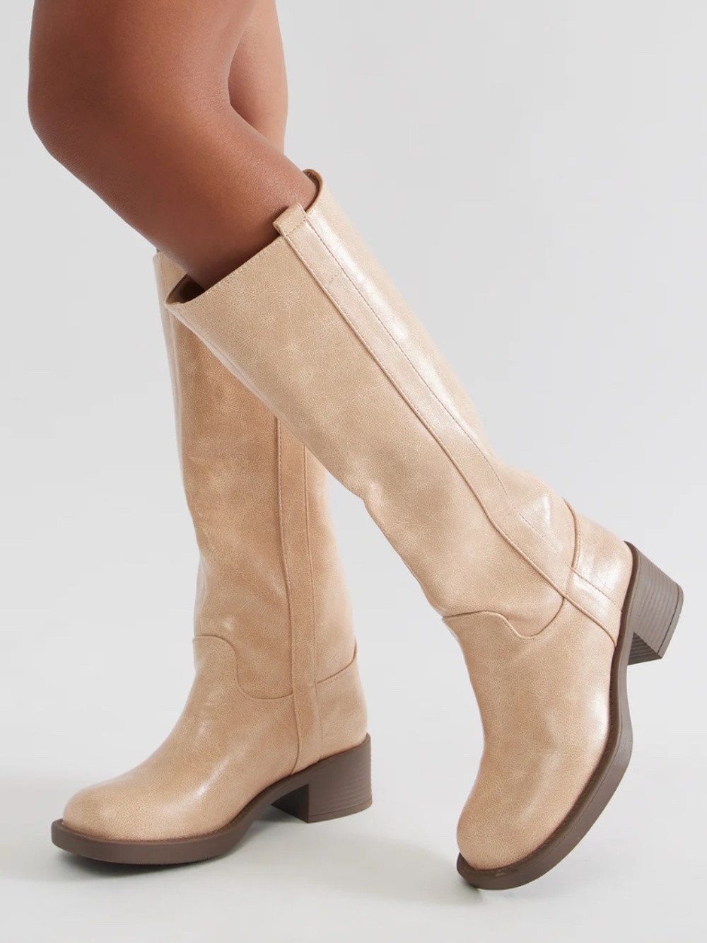 Fashion Nova Rhea Times High Boots Nude Knee High Block Heel Size 6